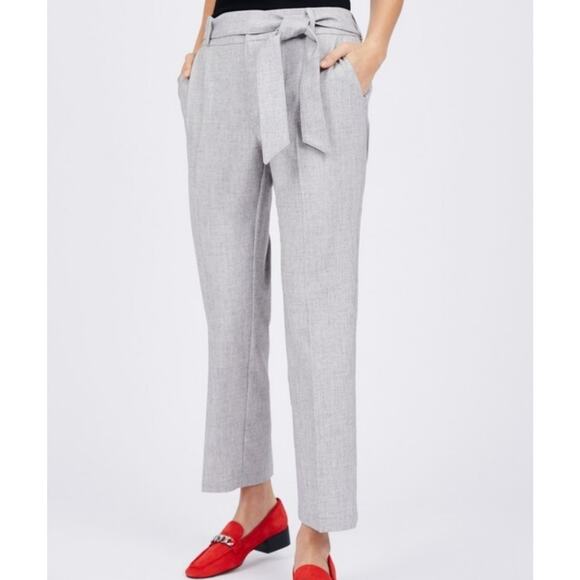 Ava Heather Grey Bow Belted Cropped Straight Leg Pants Office Workwear Medium - Picture 1 of 11